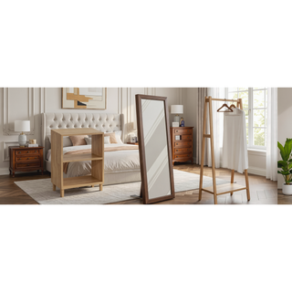 Sunvega 360° Rotating Full Length Mirror with Solid Wood Hook Storage Rack for Bedroom