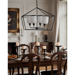 Sunvega Sleek Industrial Style Iron and Glass Chandelier for Kitchen Dining Room