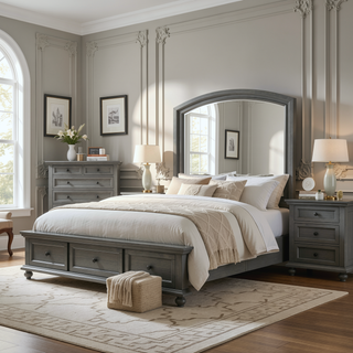 Sunvega Gray Modern Nightstand with Full Extension Drawers and Felt-Lined Top