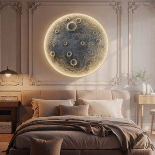 Sunvega 48-Inch Realistic Resin Wall-Mounted Moon Light with Dimmable LED and Remote