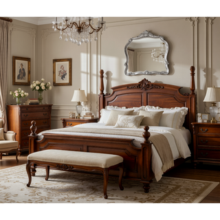 Sunvega Antique Platinum Finish Nightstand with Intricate Details for Bedroom