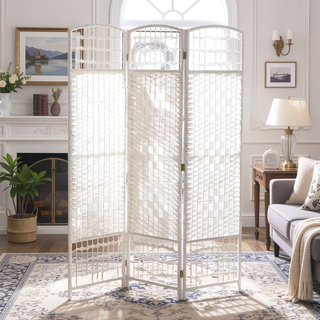 Sunvega Hand-Woven Paper Rope and Bamboo Wood Frame 3-Panel Room Divider Partition