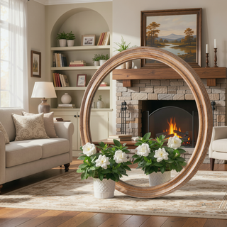 Sunvega 27.5 Inches Round Distressed Vintage Wooden Farmhouse Wall Mirror