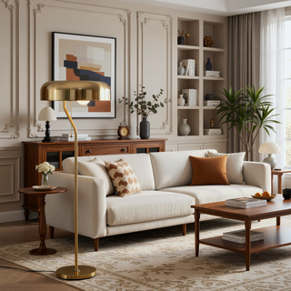 Sunvega Gold and White Corner Floor Lamp with Slim Profile for Living Room and Bedroom