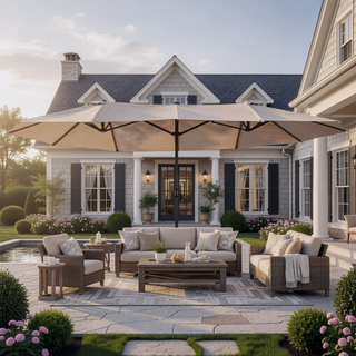 Sunvega 15ft Extra Large Double Sided Patio Umbrella with Crank Handle and Air Vents