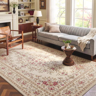 Sunvega Vintage Bohemia Non-slip Washable Area Rug with Flower Design for Living Room