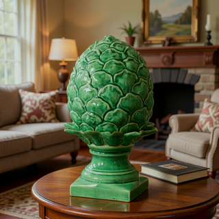 Sunvega Vintage Green Ceramic Blooming Artichoke Accent for Dining Room