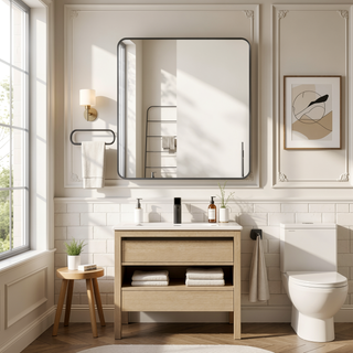 Sunvega Gold 30x36 Inches Large Rectangular Bathroom Wall Mirror Shatterproof