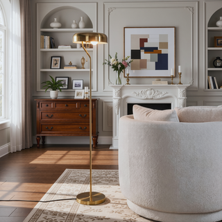 Sunvega Gold and White Corner Floor Lamp with Slim Profile for Living Room and Bedroom