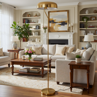 Sunvega Gold and White Corner Floor Lamp with Slim Profile for Living Room and Bedroom
