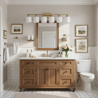 Sunvega Gold Vanity Light Fixture with Milky White Glass Shade for Mirror Bathroom