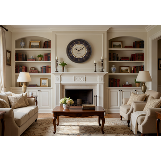 Sunvega 16" Round Wall Clock with Antique Brown Frame and Non-Ticking Quartz Movement
