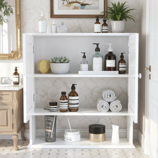 Sunvega Modern Bathroom Wall Cabinet with Double Mirror Doors and Adjustable Shelves