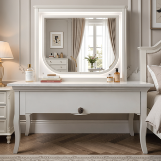 Sunvega Sleek Modern Nightstand with Two Spacious Drawers in Pearl White Finish