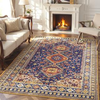 Sunvega Vintage Bohemian Floral Pattern Faux Wool Non-Slip Washable 5x7 Area Rug