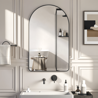 Sunvega Arched LED Mirror with Time Temperature Display Anti-Fog Dimmable Backlight