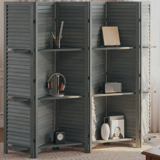 Sunvega 6 Panel Folding Privacy Screen with Removable Shelves and Hinged Design