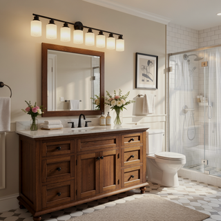 Sunvega Modern Golden Finish 6-Light Vanity Sconce with Frosted Glass Shades