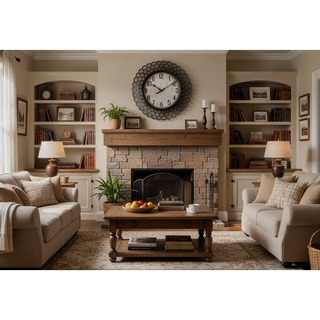 Sunvega 16 inch Round Wall Clock with Dark Brown Frame and Quartz Movement