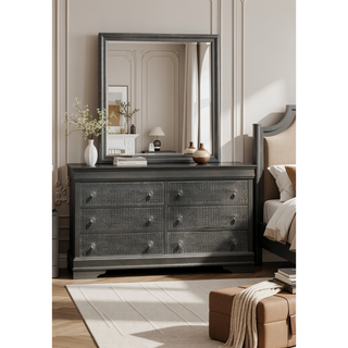 Sunvega Modern Gray Gunmetal Wood Mirror with Smooth Finish for Bedroom