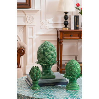Sunvega Vintage Green Ceramic Blooming Artichoke Accent for Dining Room
