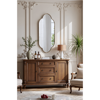 Sunvega 22.4x48 Inch Champagne Gold Decorative Wall Mirror with Notched Corners