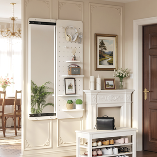 Sunvega Wall Mounted Full Length Mirror with Shelf and Hook Multifunctional Design Panel