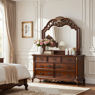 Sunvega Cherry Nightstand with Three Easy Glide Drawers and Velvet Lining