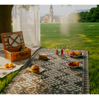 Sunvega Reversible Outdoor Rug with Protective Coating and Strap Stakes for Patio