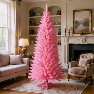 Sunvega Pencil Artificial Xmas Tree with Faux Snow Flocked Full Branch Tips Flame-retardant