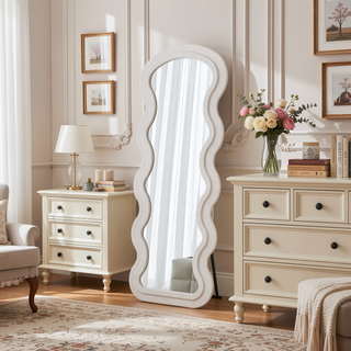 Sunvega Flannel Wavy Full Length Floor Mirror with Stand for Bedroom or Living Room