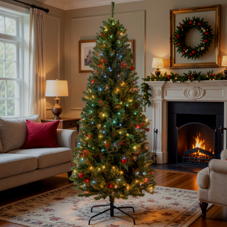 Sunvega Pencil Artificial Xmas Tree with Faux Snow Flocked Full Branch Tips Flame-retardant