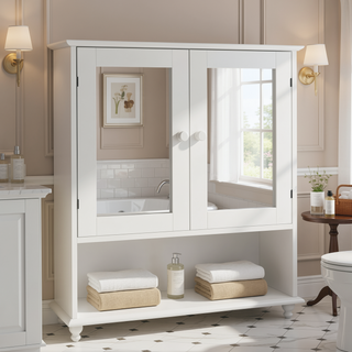 Sunvega Modern Bathroom Wall Cabinet with Double Mirror Doors and Adjustable Shelves