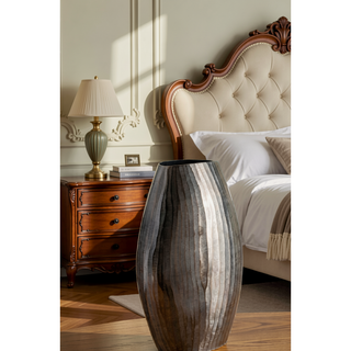 Sunvega Gold Aluminum Chisel Flower Vase with a Short Round Metallic Silhouette