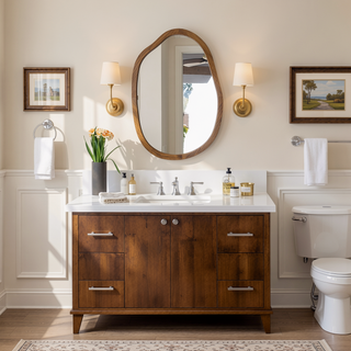 Sunvega Asymmetrical Wood Framed Wavy Accent Mirror for Living Room Bathroom Bedroom
