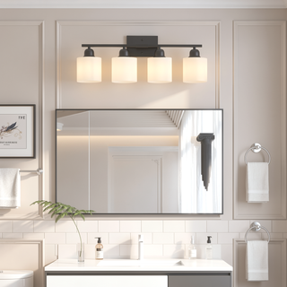 Sunvega Gold Vanity Light Fixture with Milky White Glass Shade for Mirror Bathroom