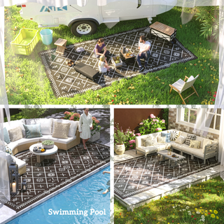 Sunvega Reversible Outdoor Rug with Protective Coating and Strap Stakes for Patio