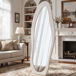 Sunvega Full Length Mirror with Flannel Wrapped Wooden Frame and Shatterproof Glass