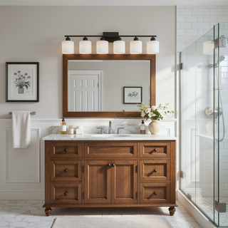 Sunvega Gold Vanity Light Fixture with Milky White Glass Shade for Mirror Bathroom