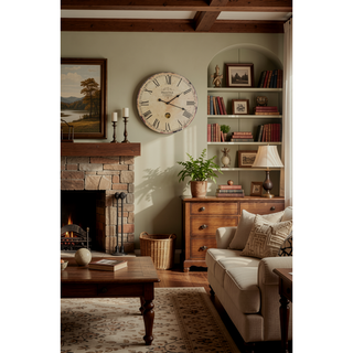 Sunvega Antique White Oversized Oval Wall Clock for Kitchen Living Room
