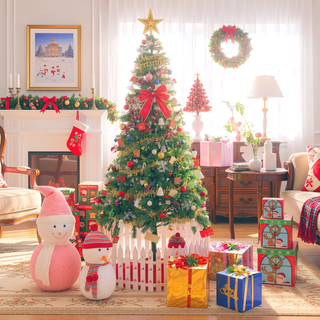 Sunvega 6ft Artificial Christmas Tree with LED Energy-Saving Lights and 195 Pendants