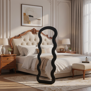 Sunvega Flannel Wavy Full Length Floor Mirror with Stand for Bedroom or Living Room