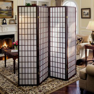Sunvega Japanese Style 4-Panel Room Divider with Black Finish for Privacy