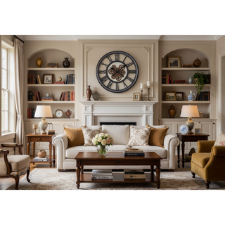 Sunvega 20 Inch Round Black Wall Clock with Moving Gear Mechanism
