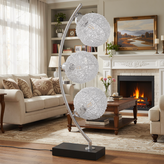 Sunvega Black Woven Spherical LED Table Lamp with Touch Switch for Living Room