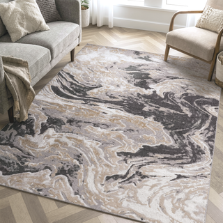 Sunvega 5x7 Grey Abstract Non-Shedding Stain Resistant Area Rug for Living Room