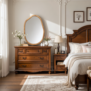 Sunvega Asymmetrical Wood Framed Wavy Accent Mirror for Living Room Bathroom Bedroom
