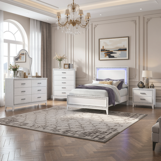 Sunvega White Finish Transitional Glam Nightstand with Spacious 2-Drawer Storage