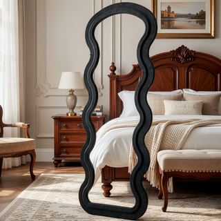 Sunvega Flannel Wavy Full Length Floor Mirror with Stand for Bedroom or Living Room