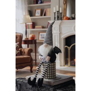 Sunvega Handcrafted 4.3x4x26.8 Inch Fabric Sitting Black Gnome With Broomstick